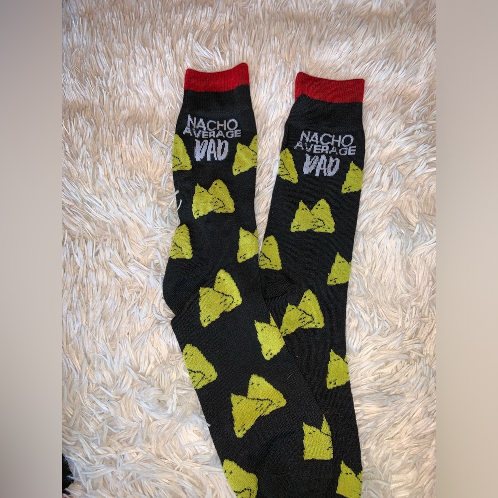 Nacho Average Dad Socks Black and Yellow. What better way to honor him. NWOT
